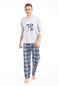 Tampap 2170 - 1011 Uzun Kollu Baskılı Erkek Pijama Takımı Gri