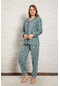 Nisanca Kadın Kışlık Welsoft Peluş Polar Düğmeli Pijama Takımı Yesil
