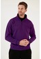 Oversize Yarım Farmuarlı Yakalı Basic Sweatshirt - Mor Mor