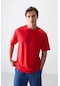 Tommy Life Fiesta Pamuklu Kalın Yumuşak Dokulu Oversize Fit Baskılı Erkek T-shirt - 88373 Kirmizi