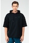 Lacivert Oversize Pamuklu Kapüşonlu Kısa Kol Erkek Sweatshirt Xc2319 Lacivert