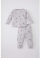 Defacto Kız Bebek Yıldız Desenli Uzun Kollu Waffle Pijama Takımı C0660a524sppr307