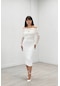 Krep Kumaş İnci Bolero Detaylı Kalem Elbise - Beyaz