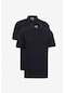 2'Li Çekmeyen Pamuklu Kumaş Slim Fit Dar Kesim Kıvrılmaz Polo Yaka Tişört Paketi Siyah-Siyah