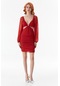 Fullamoda Dekolteli Tül Detaylı Mini Elbise- Kırmızı 24YGB5949205241-Kırmızı
