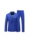 Ikkb Erkek İki Parçalı Takım Kruvaze Düz Renk Takım Elbise - Saks Mavisi