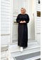 İkili Uzun Nevrül Detaylı Sade Basic Uzun Büyük Beden Spor Elbise - 12026 - Siyah-siyah