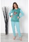 Fwn 04-3301 Peluş Welsoft Polar Kışlık Yumoş Geyikli Kadın Pijama Takımı Yeşil
