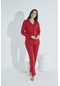 Elitol 961 Desenli Düğmeli Gömlek Yaka Kadın Pijama Takımı Kırmızı
