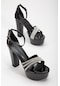 Çapraz Taşlı 40mm Siyah Rugan Kadın Platform Topuklu Abiye Ayakkabı-2836-siyah