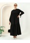 Büzgü Detaylı Geniş Uzun Rahat Sade Basic Tesettür Elbise - 70043 - Siyah-siyah