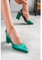 Sahra Yeşil Saten Topuklu Günlük Kullanım Ayakkabı