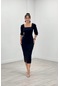 Örme Krep Kumaş Kare Yaka Yırtmaçlı Elbise - Siyah
