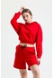 Kırmızı Kapüşonlu Crop Sweatshirt - Kırmızı