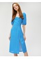 Koton Midi Puantiyeli Elbise Kare Yaka Balon Kollu Yırtmaçlı Mavi Desenli 3sal80043ıw 3SAL80043IW6D1