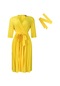 Ikkb Yeni Düz Renk Pileli Askılı Büyük Beden Elbise Sarı