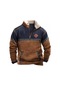 Erkek Western Polar Ceket Kovboy Boğa Başı Baskılı Kazak 1/4 Fermuarlı Dik Yaka Uzun Kollu Country Sweatshirt Kazak Montlar Kahverengi&lacivert