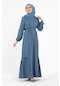 Beli Kemerli Bürümcük Elbise - İndigo-1414-indigo
