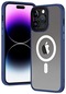 iPhone Uyumlu 14 Pro Max Magsafe Destekli Kamera Çıkıntılı Arkası Mat Şeffaf Hibrit Kılıf - Mavi