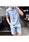 Mengtuo Erkek Düz Renk Kısa Kollu Şort İnce Moda Spor Giyim Seti - Mavi