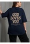 Good Loves You Baskılı Oversize Tshirt Lacivert