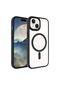 Noktaks - iPhone Uyumlu 15 Plus - Kılıf Sert Kablosuz Şarj Destekli Krom Magsafe Kapak - Siyah