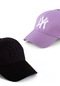 Unisex 2'li Set Siyah ve Lila Renk Ny New York Beyzbol Şapka - Unisex