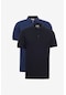 2'Li Çekmeyen Pamuklu Kumaş Slim Fit Dar Kesim Kıvrılmaz Polo Yaka Tişört Paketi Siyah-Lacivert