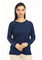 Kadın Orta Yaş Ve Üzeri Yeni Model Yuvarlak Yaka Likralı Anne Penye Bluz 30550-indigo