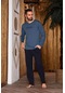 Erkek Penye Pamuk Regular Kalıp Sıfır Yaka Pijama Takımı A803123-koyu Mavi