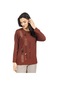 Kadın Orta Yaş Ve Üzeri Yeni Tarz Yuvarlak Yaka Baskı Model Anne Penye Bluz 30570-taba