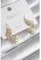 Pirinç Gold Renk Zirkon Taşlı Yaprak Model Kadın Küpe - Tj-bkp8607 Çok Renkli