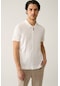 Erkek Beyaz Fermuarlı Polo Yaka Dokulu Rayon Triko T-shirt A41y5106