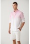 Erkek Pembe Düğmeli Yaka Renk Geçişli %100 Keten Comfort Fit Gömlek A41y2195