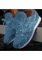 Mavi Kadın Rahat Parıltılı Ayakkabı Örgü Düz Ayakkabı Kadın Pullu Vulkanize Ayakkabı Bağcıklı Ayakkabı Açık Spor Koşu Ayakkabıları 2020