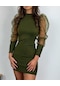 Bayanlar Yeni Ürünler Avrupa Ve Amerikan Moda Günlük Düz Renk Basit Dantel Elbise Ordu Yeşil