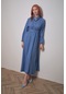 Fullamoda Fullamodest Kuşaklı Gömlek Yaka Elbise- Mavi 24YGB1796201423-İndigo