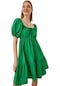 Kadın Yeşil Yaka Büzgülü Kloş Poplin Elbise-26074-yeşil