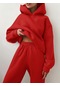 Kadınlar İçin Şık Düz Takımlar Kadınlar İçin Sıcak Kapşonlu Sweatshirtler Ve Uzun Pantolon Moda İki Parçalı Takımlar Kadın Sweatshirt Takımları Kırmızı