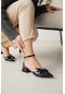 Lorenta Lacivert Rugan Fiyonklu 4cm Sivri Burun Topuklu Ayakkabı