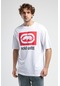 Ithaca Beyaz Bisiklet Yaka Nakışlı Oversize Erkek Tshirt Beyaz