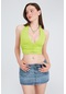 Ecrou Kadın Neon Yeşil Derin V Yaka Büzgülü Crop Bluz