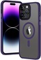 iPhone Uyumlu 14 Pro Max Magsafe Destekli Kamera Çıkıntılı Arkası Mat Şeffaf Hibrit Kılıf - Mor