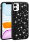 iPhone Uyumlu 12 Kılıf Parlak Taşlı Tasarım Lopard Linea Kapak - Siyah