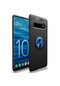 Tecno - Samsung Galaxy Uyumlu S10 Plus - Kılıf Yüzüklü Auto Focus Ravel Karbon Silikon Kapak - Siyah-mavi
