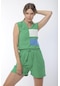 Kadın Rahat Kalıp Çok Renkli Parçalı Spor Şık Yeşil Tasarım Bluz - S-m