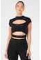 Siyah Slim Fit Micro Yarım Balıkçı Yaka Kadın Sporcu Sütyeni Bra Sf0644 Siyah