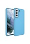 Ekılıf - Samsung Galaxy S21 Fe Uyumlu - Kılıf Metal Çerçeve Ve Buton Tasarımlı Silikon Luna Kapak - Sierra Mavi