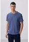 Koyu Mavi Yüzeyi Dokulu Rahat Form Basic Erkek T-shirt - 88436 Koyu Mavi