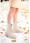 Woggo Cilt Fermuarlı Taşlı Kadın Günlük Bot Ayakkabı Fls 14-816 Bej